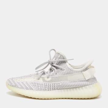 Pre Owned Yeezy x Adidas Grey/White Knit Fabric Boost 350 V2 Static Sneakers Size 42