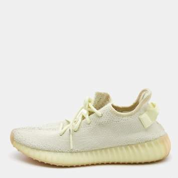 Pre Owned Yeezy x Adidas Light Yellow Knit Fabric Boost 350 V2 Butter Sneakers Size 41 1/3