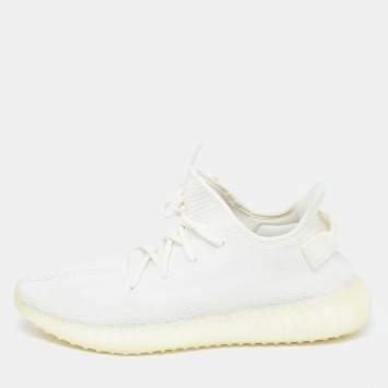 Pre Owned Yeezy x Adidas White Knit Fabric Boost 350 V2 Cream Sneakers Size 46 2/3