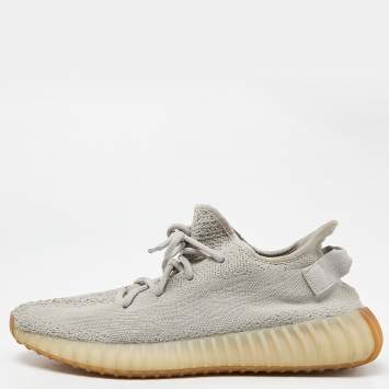 Pre Owned Yeezy x Adidas Grey Knit Fabric Boost 350 v2 sesame Sneakers Size 44 2/3 
