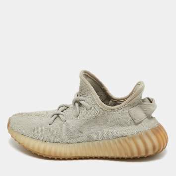 Pre Owned Yeezy x Adidas Grey Knit Fabric Boost 350 V2 Sesame Sneakers Size 37 1/3