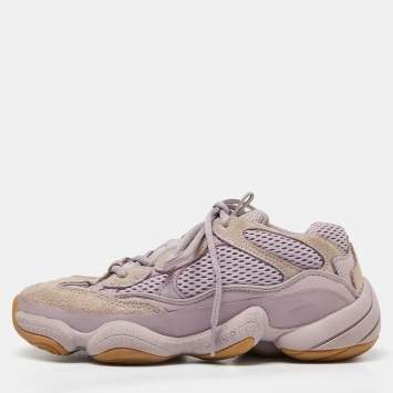 Pre Owned Adidas x Yeezy Purple Knit Fabric and Suede Boost Yeezy 500 Soft Vision Sneakers Size 38