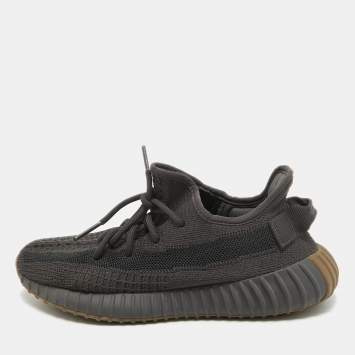 Pre Owned Yeezy x Adidas Black Knit Fabric Boost 350 V2 Cinder Sneakers Size 39 1/3