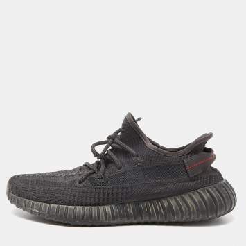 Pre Owned Yeezy x Adidas Black Knit Fabric Boost 350 V2 Static Black Sneakers Size 44 2/3