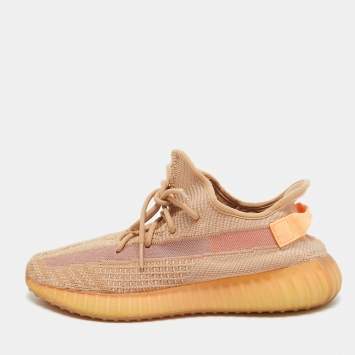 Pre Owned Yeezy x Adidas Beige Knit Fabric Boot 350 v2 Clay Sneakers Size 46 1/3 