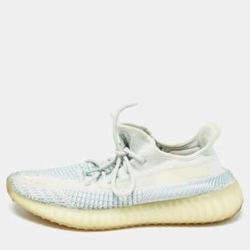 مملوكة مسبقًا Yeezy x Adidas White/Green Knit Fabric Boost 350 V2 Cloud White Non Reflective Sneakers Size 44