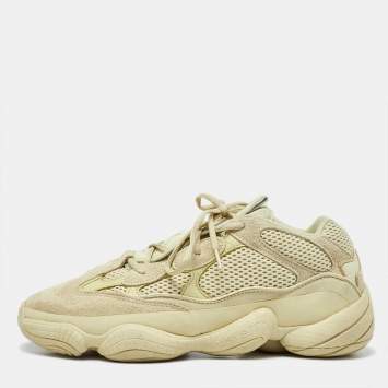 Pre Owned Yeezy x Adidas Light Yellow Suede and Mesh Yeezy 500 Low Top Sneakers Size 45.5