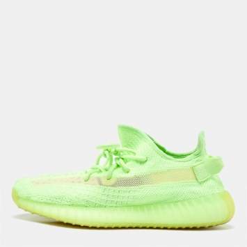 Pre Owned Yeezy x Adidas Green Knit Fabric Boost 350 V2 "GID' Glow Sneakers Size 41.5