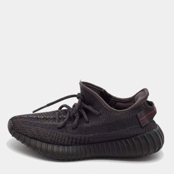 Pre Owned Yeezy x Adidas Black Knit Fabric Boost 350 V2 Black Non-Reflective Sneakers Size 36 2/3