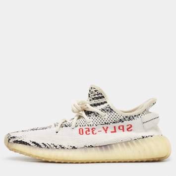 Pre Owned Yeezy x Adidas White/Black Knit Fabric Boost 350 V2 Zebra Sneakers Size 44