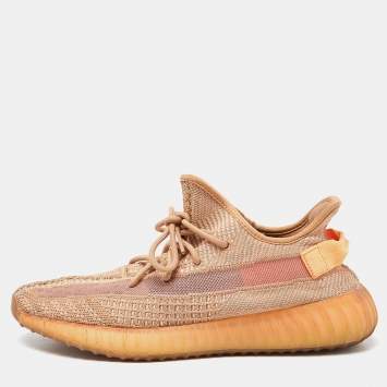 Pre Owned Yeezy x Adidas Orange Knit Fabric Boost 350 V2 Clay Sneakers Size 44 2/3