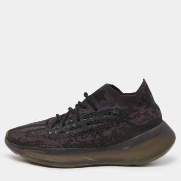 Pre Owned Yeezy x Adidas Black/Brown Knit Fabric Boost 380 Onyx RF Sneakers Size 44 2/3