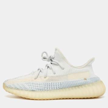 Pre Owned Yeezy x Adidas Blue/White Knit Fabric Boost 350 V2 Cloud White Non Reflective Sneakers Size 43 1/3  