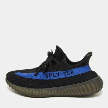 Pre Owned Yeezy x Adidas Black/Blue Knit Fabric Boost 350 V2 Dazzling Blue Sneakers Size 38 2/3