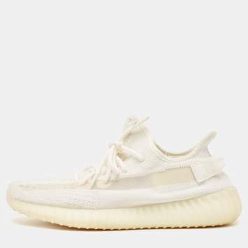 مملوكة مسبقًا Yeezy x Adidas Off -White Knit Fabric Boost 350 V2 Bone Sneakers Size 45 1/3