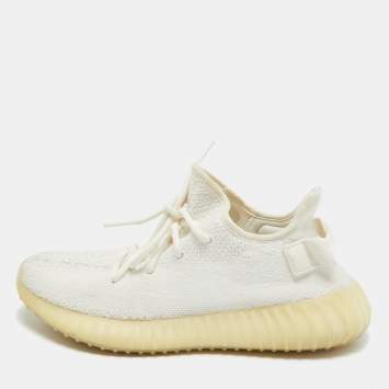 Pre Owned Yeezy x Adidas White Knit Fabric Boost 350 V2 Sneakers Size 40