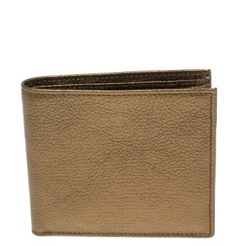 Pre Owned Yves Saint Laurent Gold Leather Bifold Wallet