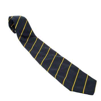 Pre Owned Yves Saint Laurent Vintage Navy Blue and Yellow Striped Silk Tie