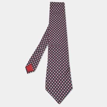 مملوكة مسبقًا Yves Saint Laurent Vintage Navy Blue Dotted Silk Traditional Tie