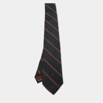 Pre Owned Yves Saint Laurent Vintage Black/Red Diagonal Striped Silk Tie