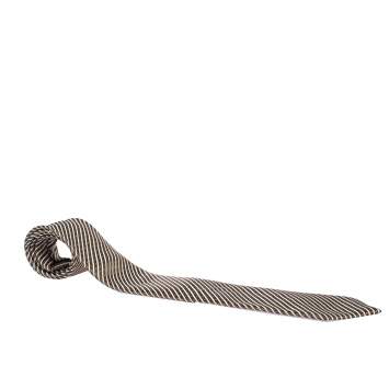 Pre Owned Yves Saint Laurent Light Brown Diagonal Striped Silk Jacquard Traditional Tie 