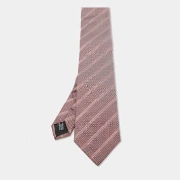 Pre Owned Yves Saint Laurent Red Striped Pattern Silk Tie