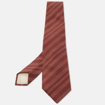 Pre Owned Yves Saint Laurent Vintage Pink Striped Silk Tie