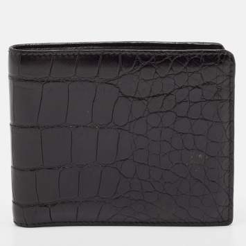Pre Owned Yves Saint Laurent Black Crocodile Bifold Wallet