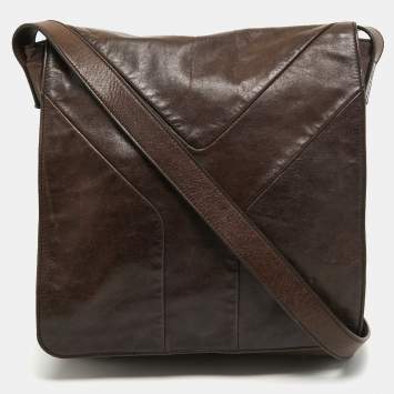 Pre Owned Yves Saint Laurent Dark Brown Leather Chyc Messenger Bag