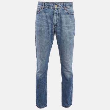 Pre Owned Yves Saint Laurent Vintage Blue Washed Denim Straight-Leg Jeans XL Waist 36"