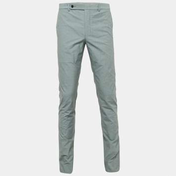 Pre Owned Yves Saint Laurent Grey Cotton Regular Fit Trousers M