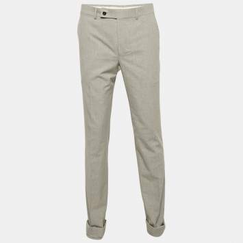 Pre Owned Yves Saint Laurent Grey Prince of Wales Crepe Formal Trousers M