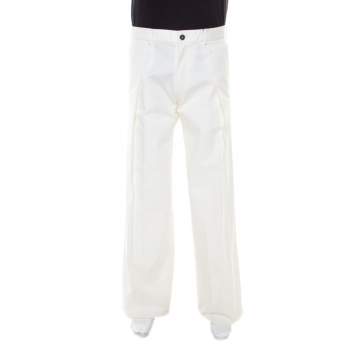 Pre Owned Saint Laurent Paris Off White Cotton Pleat Front Tailored Trousers S