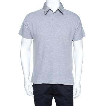 Pre Owned Yves Saint Laurent Grey Cotton Pique Polo T Shirt L