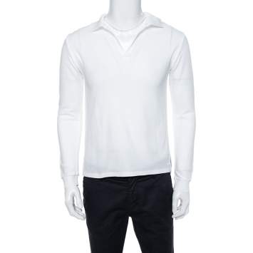 Pre Owned Yves Saint Laurent White Cotton Long Sleeve Polo T-Shirt XL