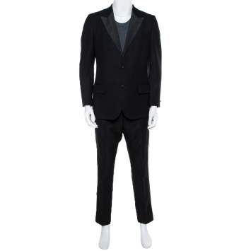 Pre Owned Yves Saint Laurent Black Wool & Silk Regular Fit Suit L