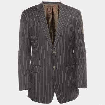 Pre Owned Yves Saint Laurent Vintage Brown Striped Wool Single Breasted Blazer M