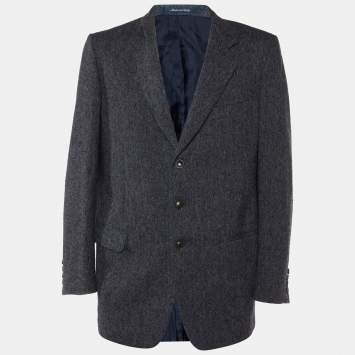 Pre Owned Yves Saint Laurent Homme Vintage Grey Wool Button Front Jacket XXL