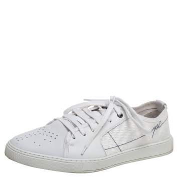 Pre Owned Yves Saint Laurent White Leather And Canvas Lace Up Sneakers Size 42