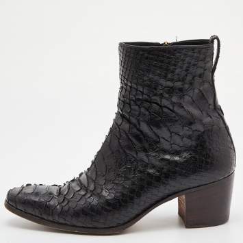 Pre Owned Yves Saint Laurent Paris Black Python Ankle Boots Size 41.5