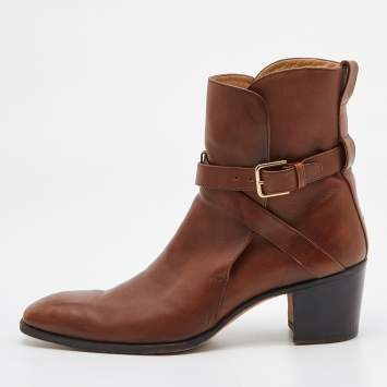 Pre Owned Yves Saint Laurent Brown Leather Ankle Boots Size 42