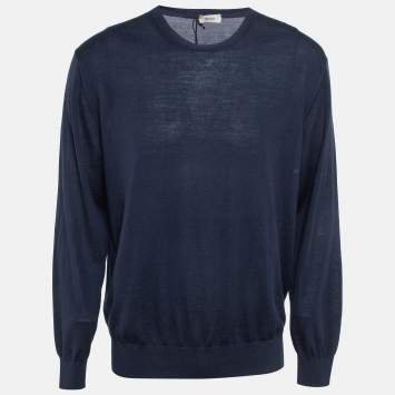 Pre Owned Z Zegna Navy Blue Wool Knit Sweater XXL
