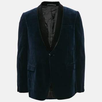 Pre Owned Z Zegna Blue Velvet Cotton Button Front Drop 8 Blazer XL