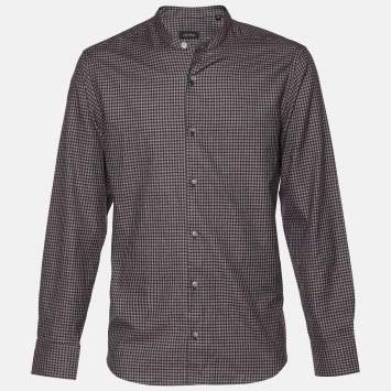 Pre Owned Z Zegna Maroon & Black Checked Cotton Tailored Fit Shirt L