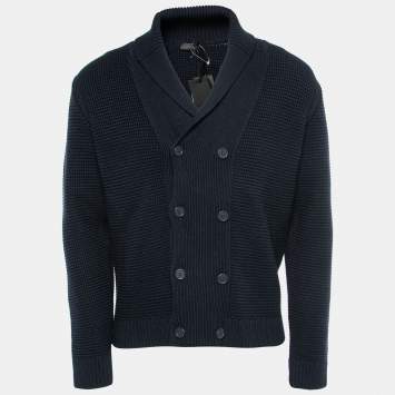 Pre Owned Z Zegna Navy Blue Wool Knitted Double-Breasted Cardigan M