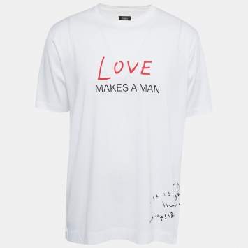 Pre Owned Z Zegna White Cotton 'Love Makes A Man' Print T-Shirt XL