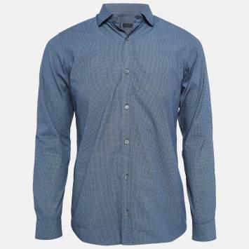 Pre Owned Z Zegna Blue Printed Cotton Button Front Shirt S