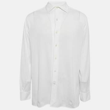 Pre Owned Z Zegna White Textured Cotton Long Sleeve Shirt XXL