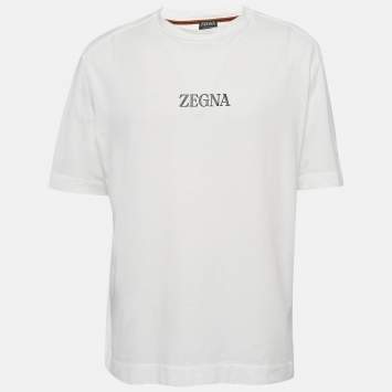 Pre Owned Z Zegna  White Logo Print Cotton Crew Neck T-Shirt XXL