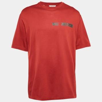 Pre Owned Z Zegna Red Logo Print Cotton Crew Neck T-Shirt L
